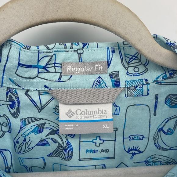 Columbia regular fit camping gear novelty print short sleeve button up shirt XL - Picture 5 of 6